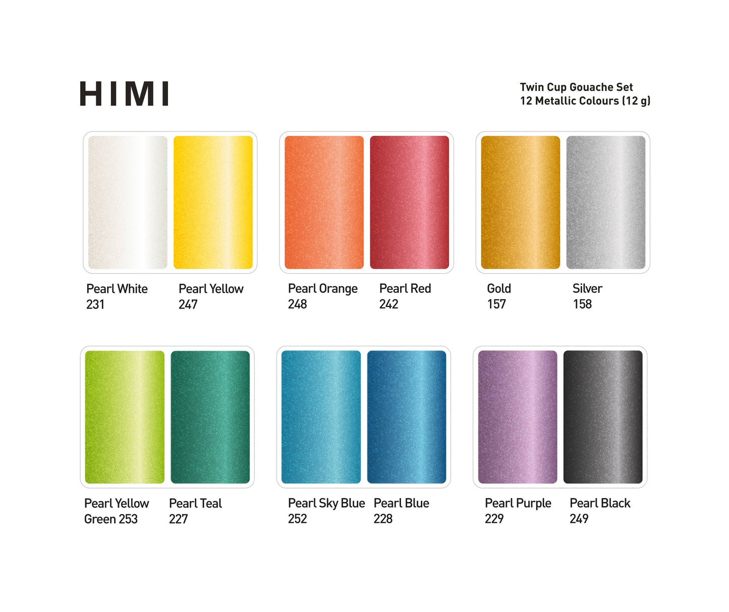 HIMI Twin Cup Gouache Set, 12 Colours, Yellow Case Metallic