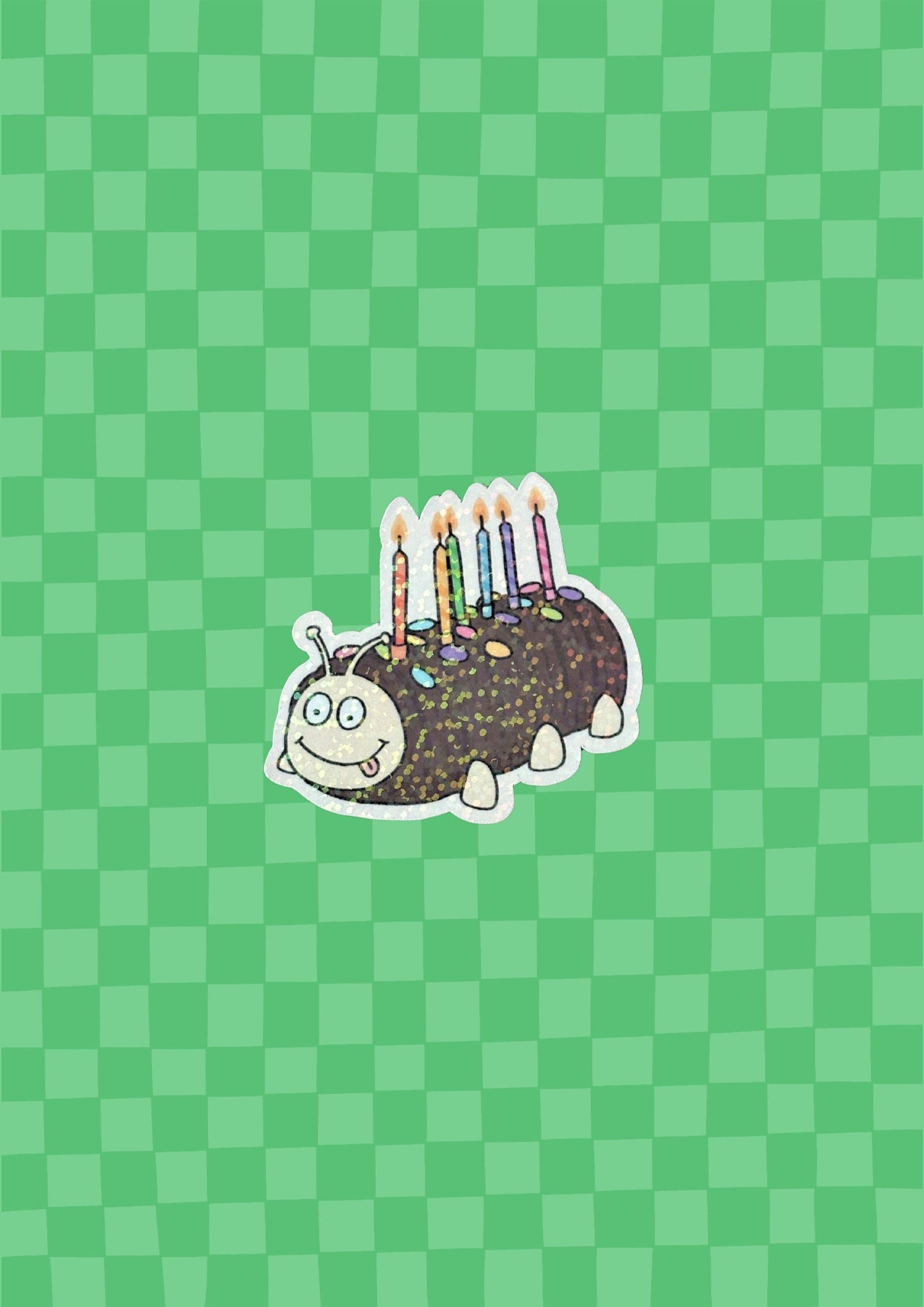Caterpillar Cake Holo Glitter Vinyl Sticker