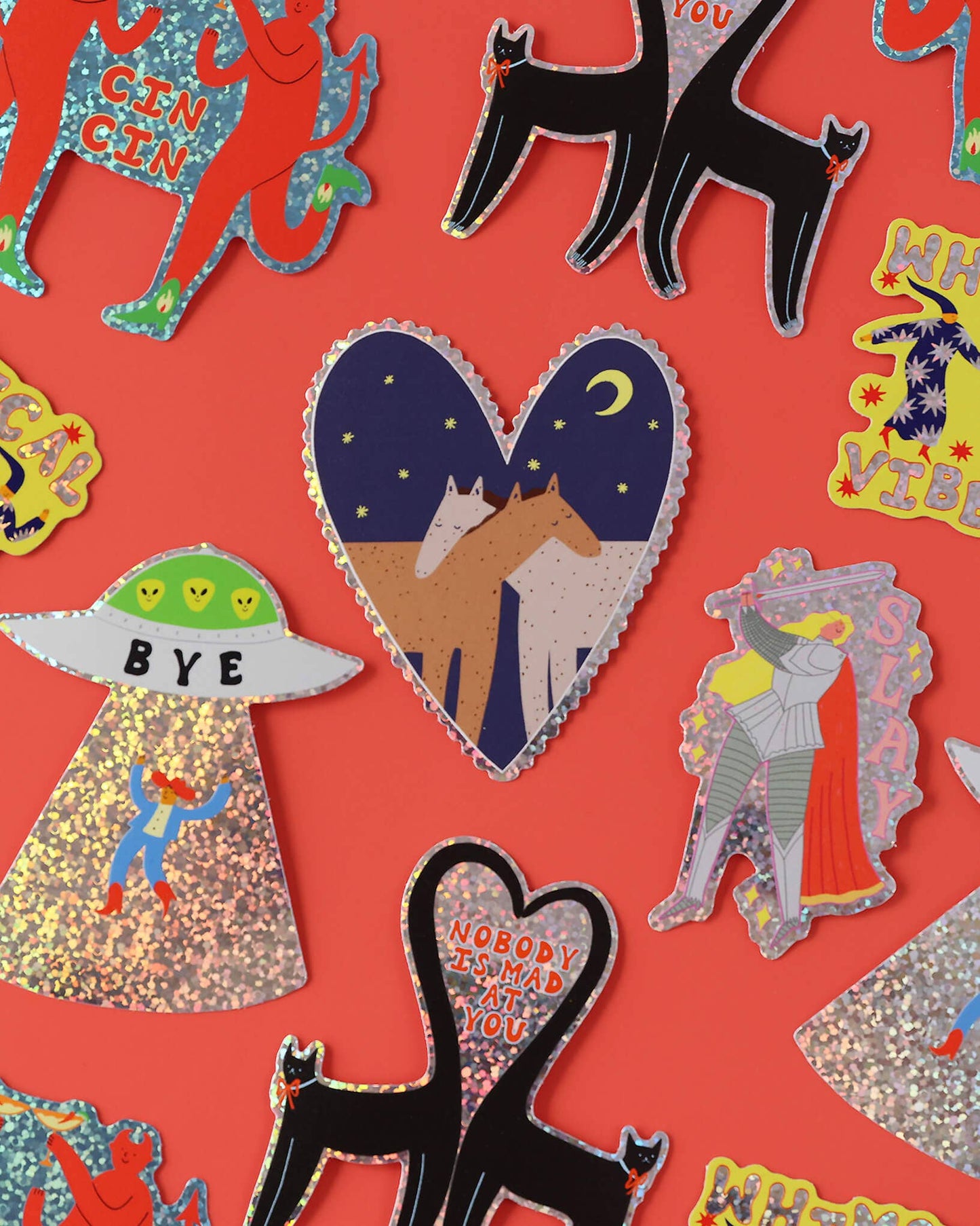 Nobody Is Mad At You Glitter Sticker | Black Cat Sticker