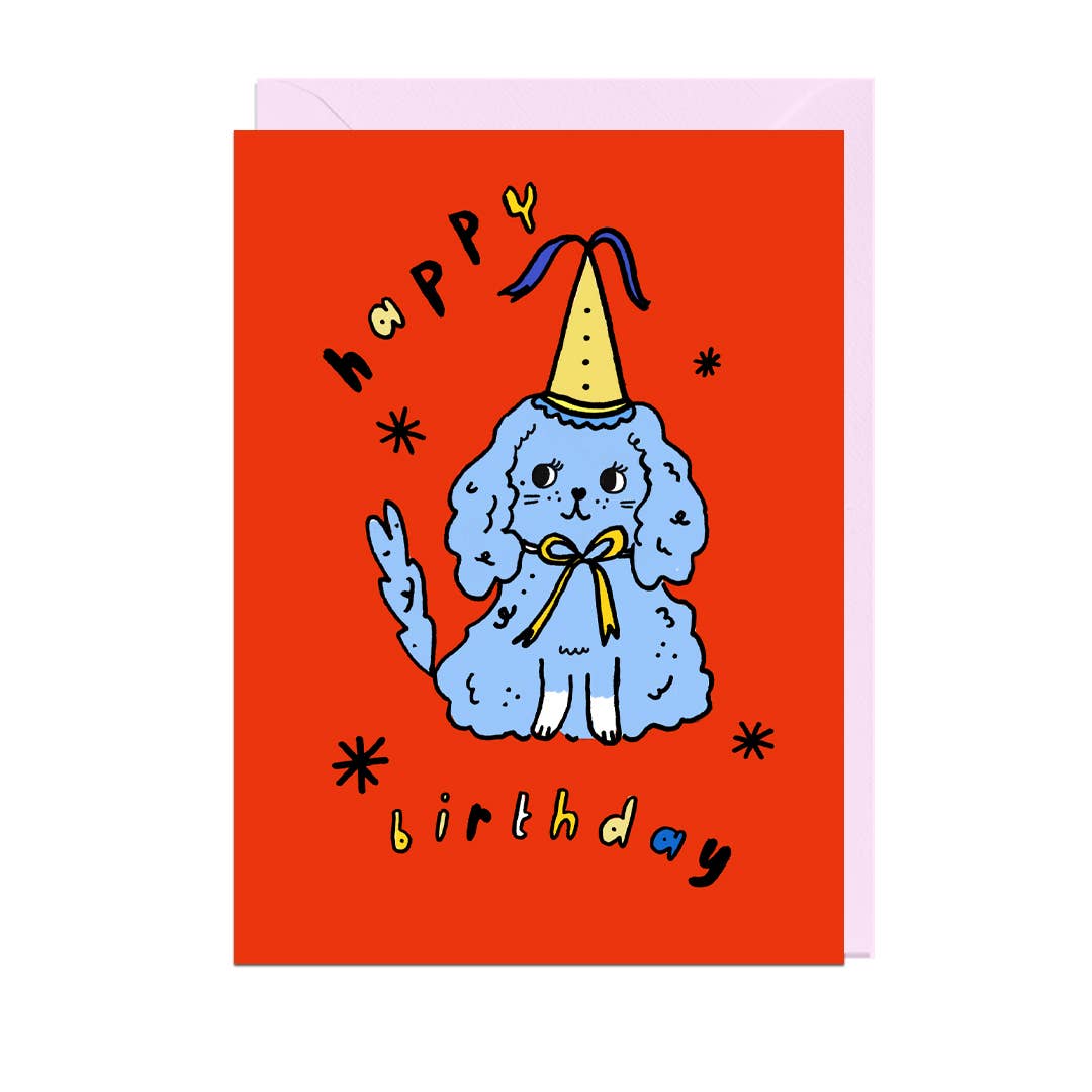 HAPPY BIRTHDAY CUTE DOG, PALE PINK ENVELOPE Card