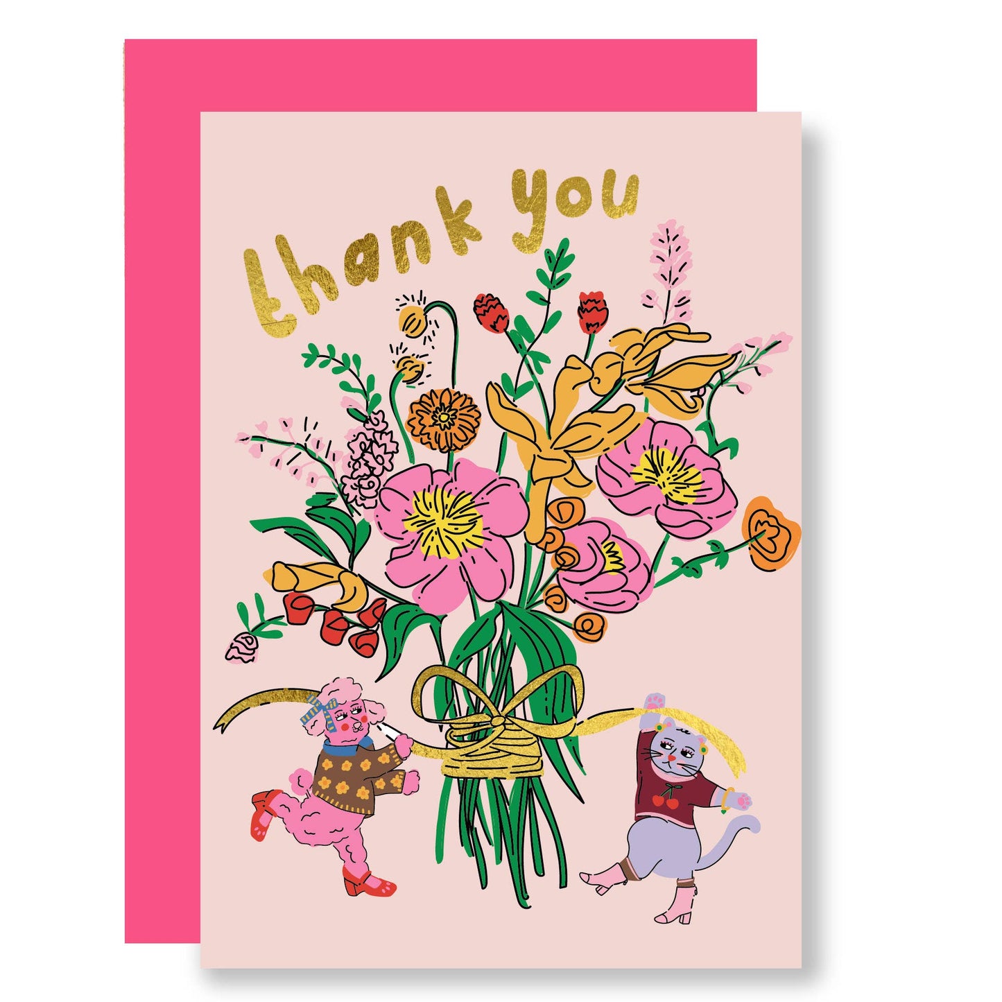 Bunch of flowers thank you card gold foil