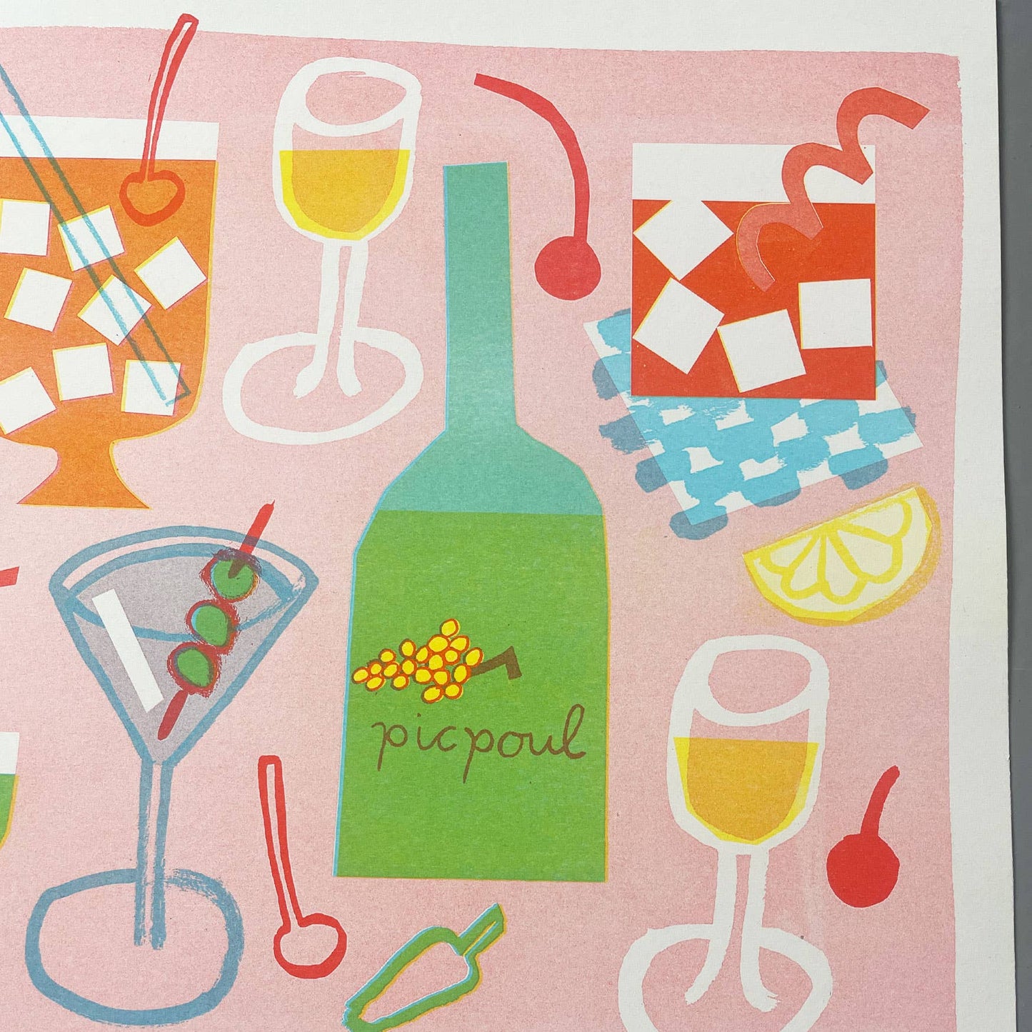 'Cocktails' Colourful Risograph Print A3