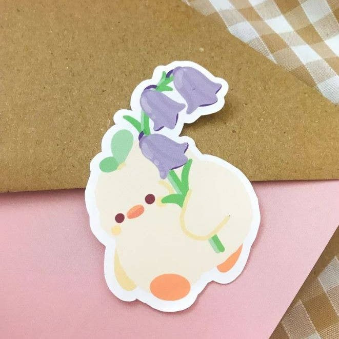 Floral Bluebell Cute Duck Die Cut Sticker