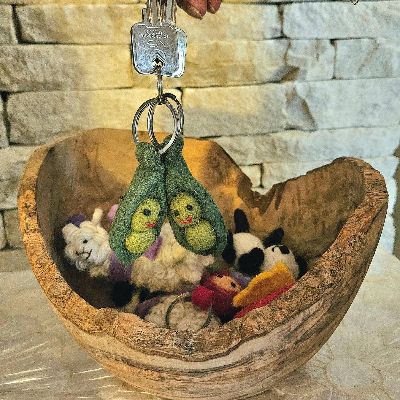 Handmade Felt Peas in a Pod Friendship keyring
