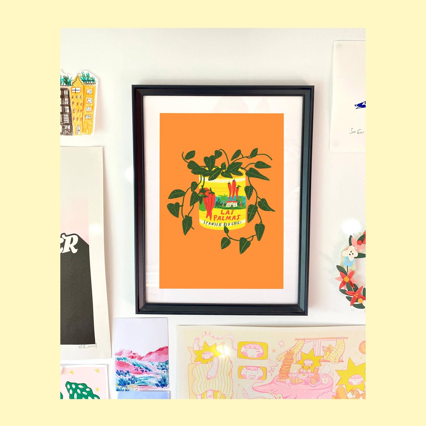 Hanging Pothos Plant and Vintage Las Palmas Tin Colourful Art Print