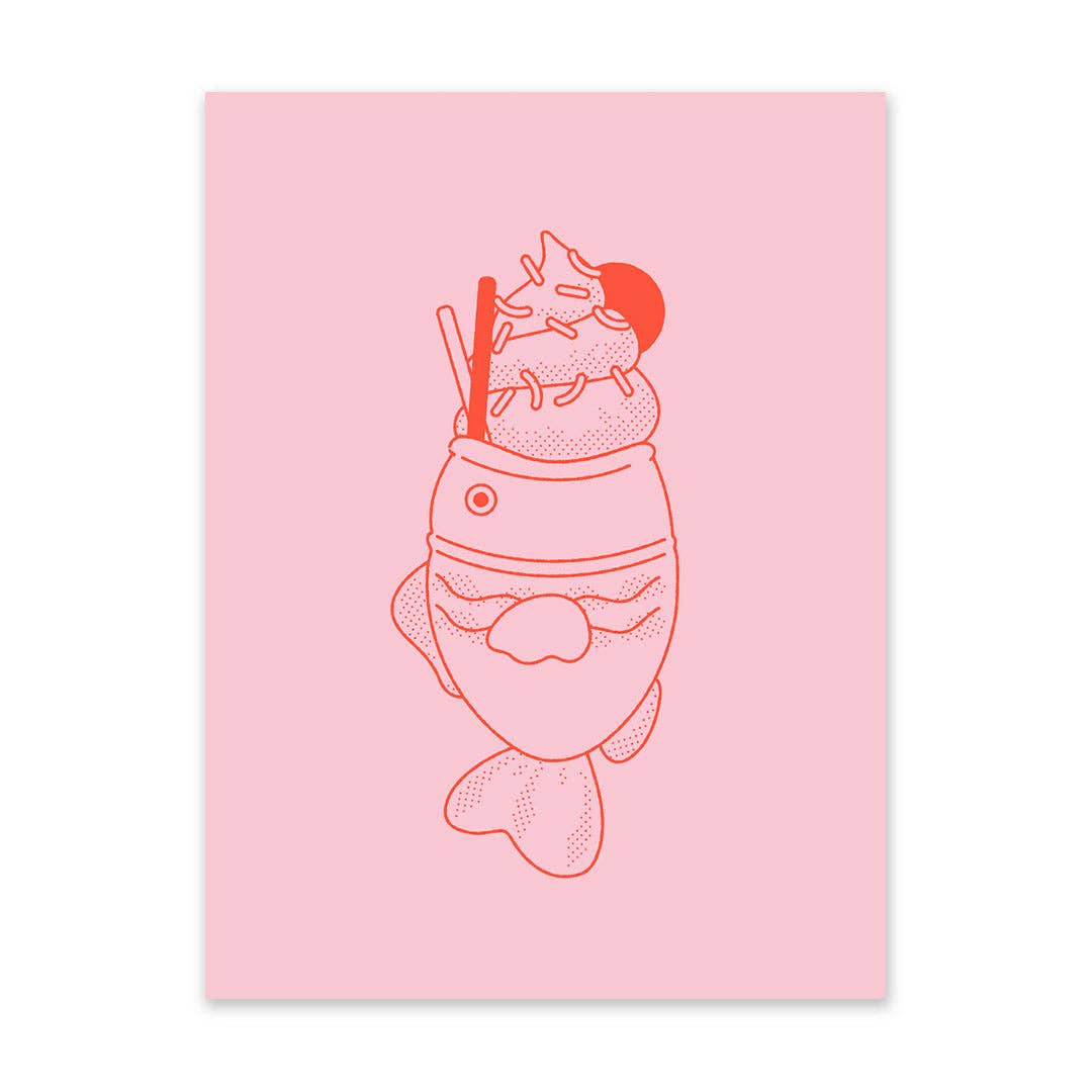 Pink and Red Fish Ice Cream Riso Print (8x6) (10945)