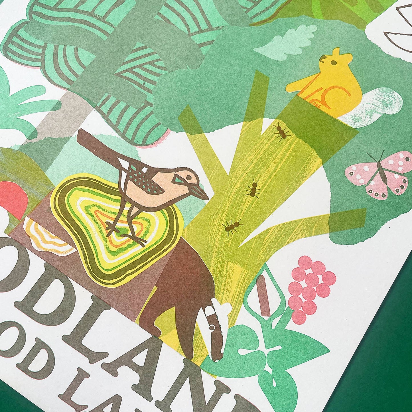 'Woodland is Good Land' Colourful Risograph Print A3