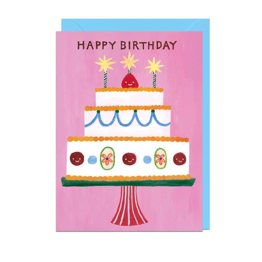 HAPPY BIRTHDAY CAKE, PALE BLUE ENVELOPE Card