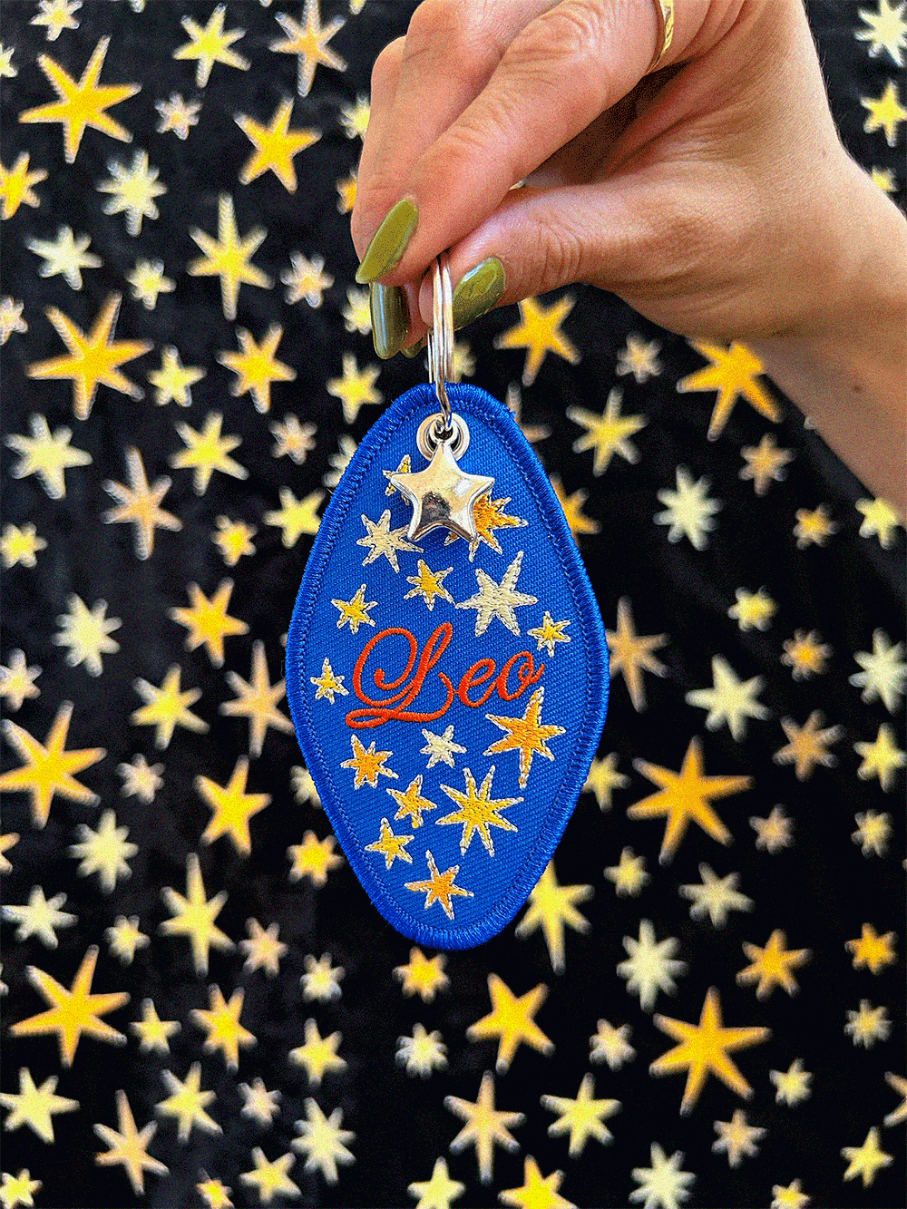 Leo Embroidered Retro Motel Keychain