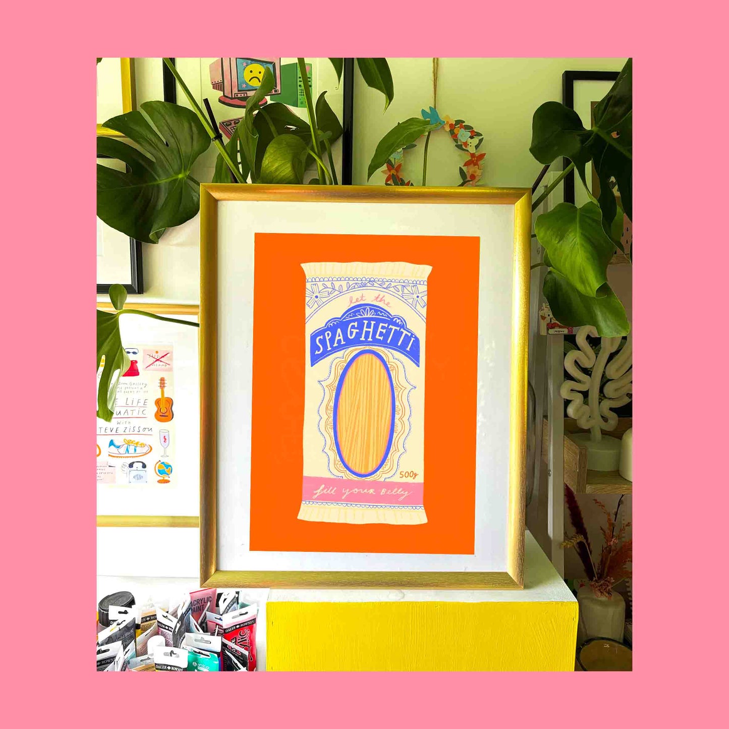 Let the spaghetti fill your belly pasta packaging Art Print