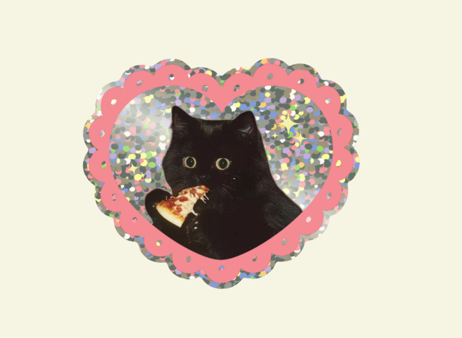 Cat eating Pizza sparkly sticker