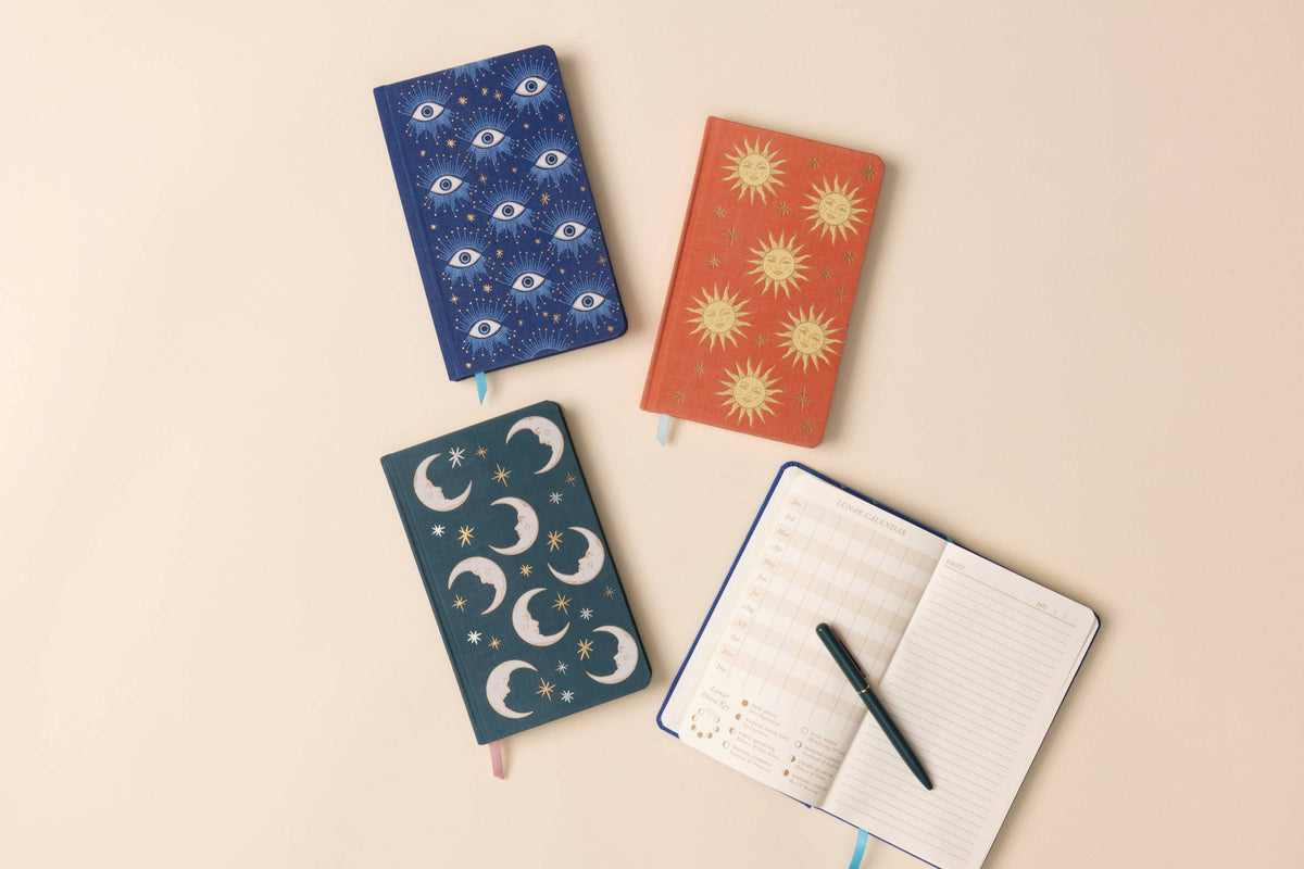Celestial Bookcloth Journal - Teal Moon