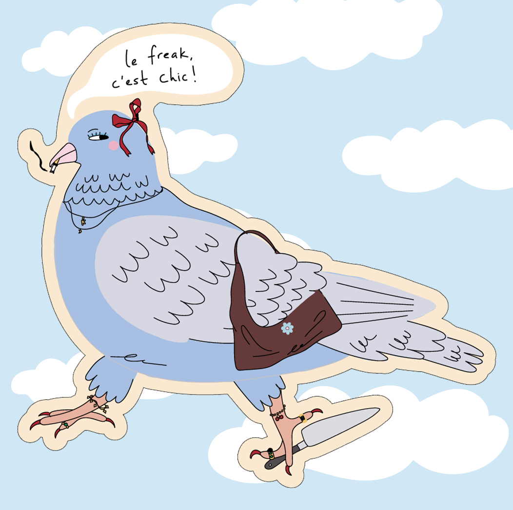 Le freak Pigeon, glitter gloss sticker, die cut sticker