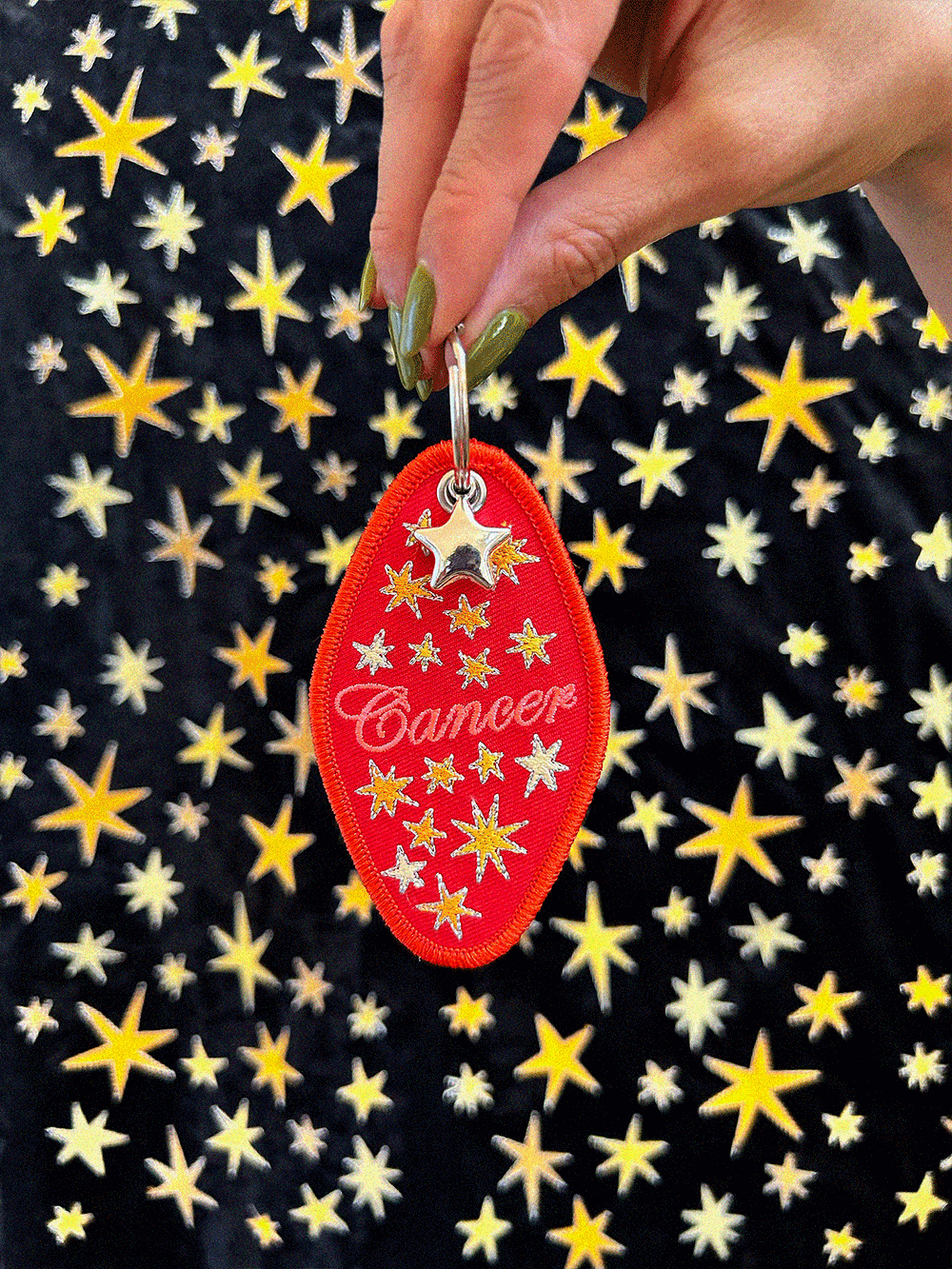 Cancer Embroidered Retro Motel Keychain