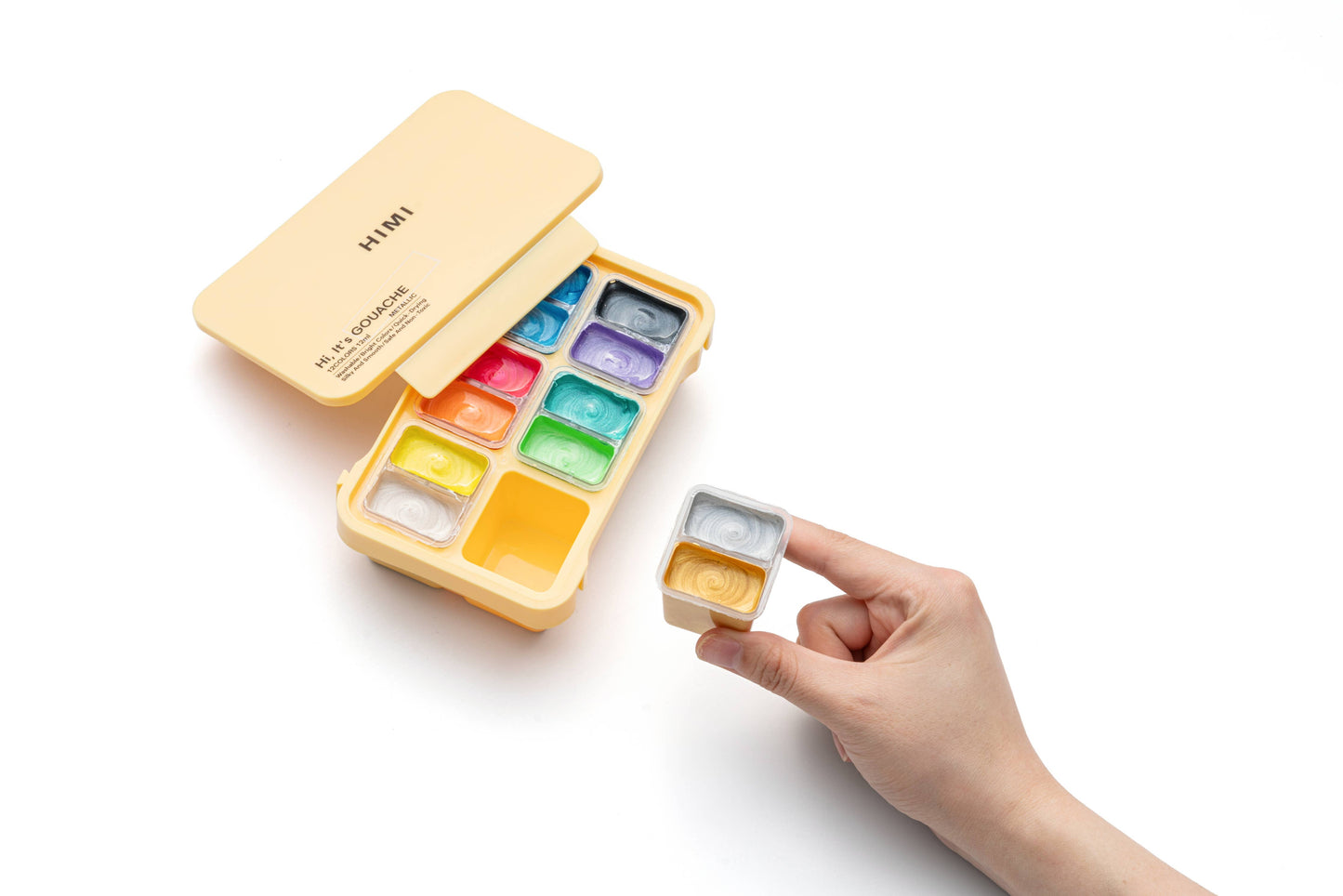 HIMI Twin Cup Gouache Set, 12 Colours, Yellow Case Metallic