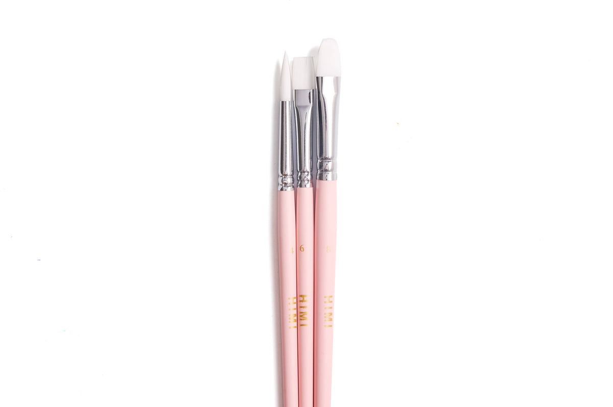 HIMI Brush Set of 3, 1 Filbert, 1 Flat, 1 Round Brush, Pink