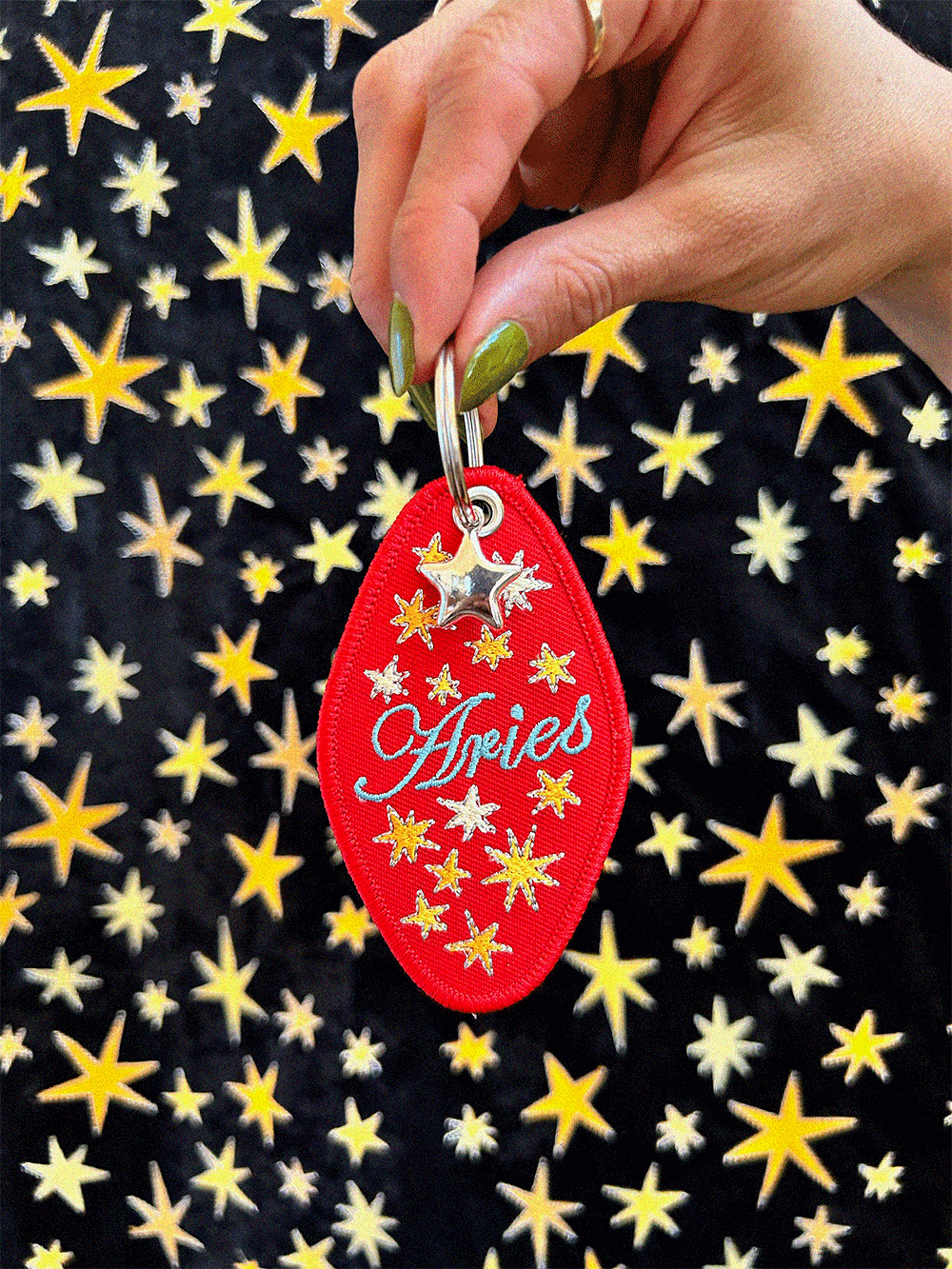 Aries Embroidered Retro Motel Keychain