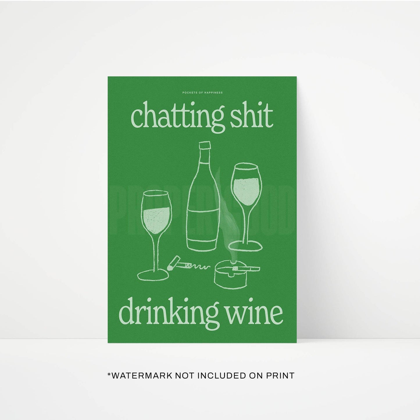 Funny Wine Art Print – Kitchen Wall Decor: Beige | Green / Unframed / A3