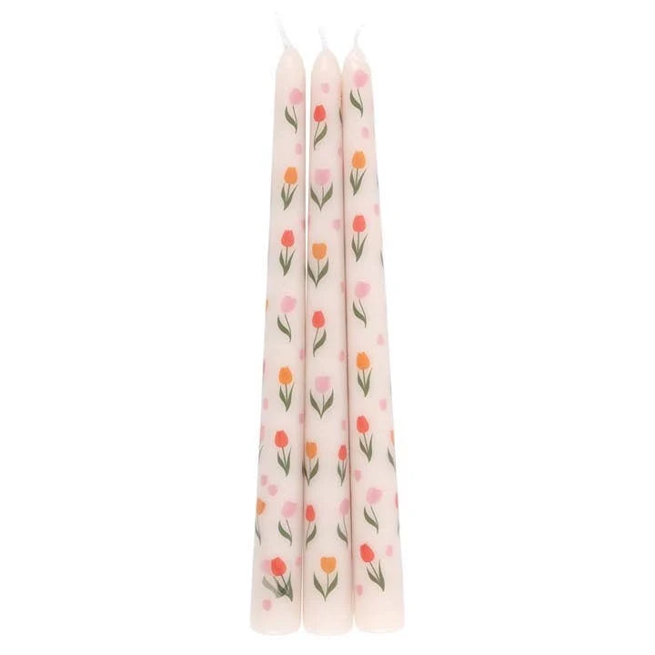 Set of 3 Tulip Print Spring Taper candles