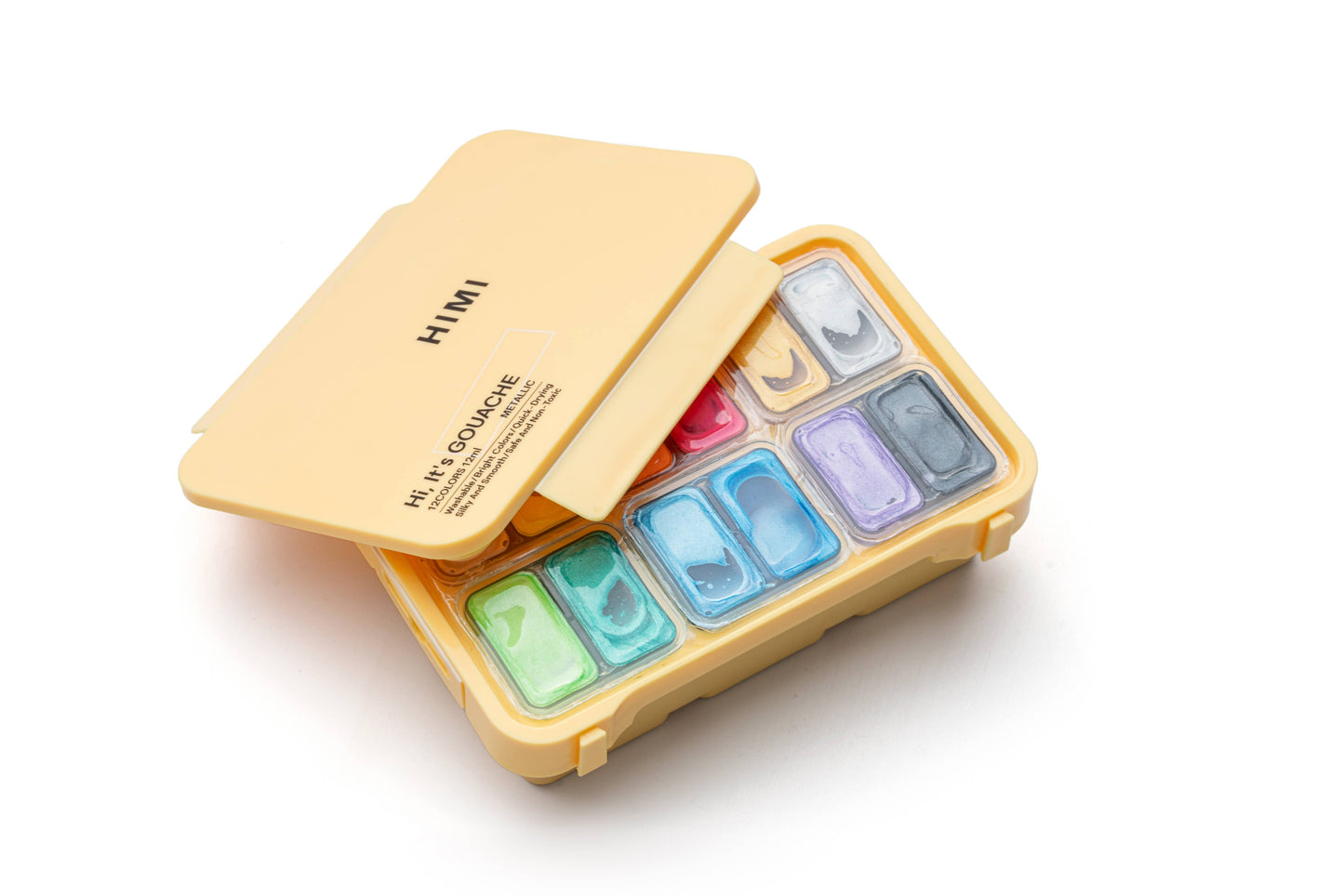 HIMI Twin Cup Gouache Set, 12 Colours, Yellow Case Metallic
