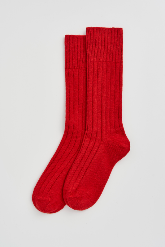 Pairs - Postbox Red Merino Bed Socks