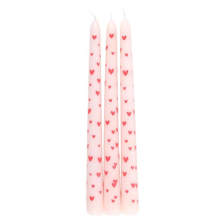 Set of 3 Love Heart Valentine's Day Taper Candles