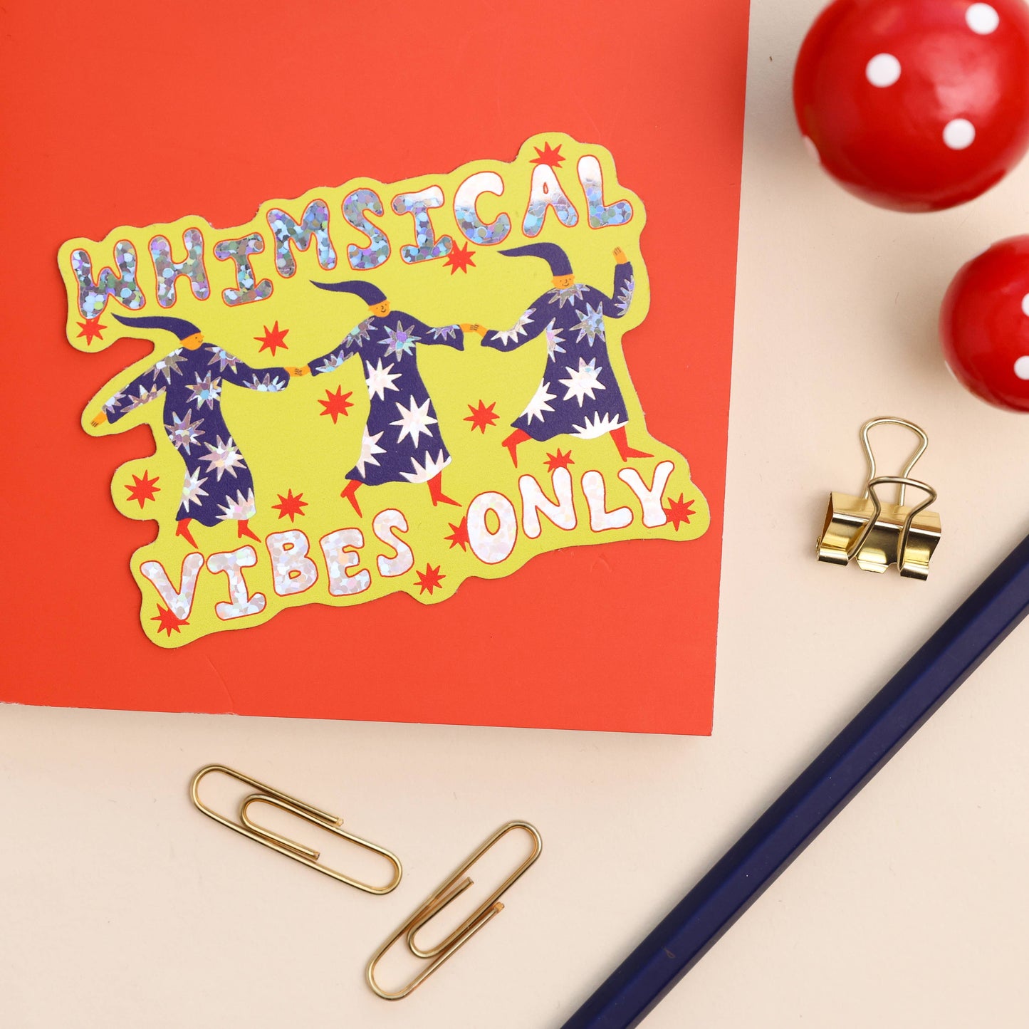 Whimsical Vibes Only Glitter Sticker - Wizard Vinyl Sticker