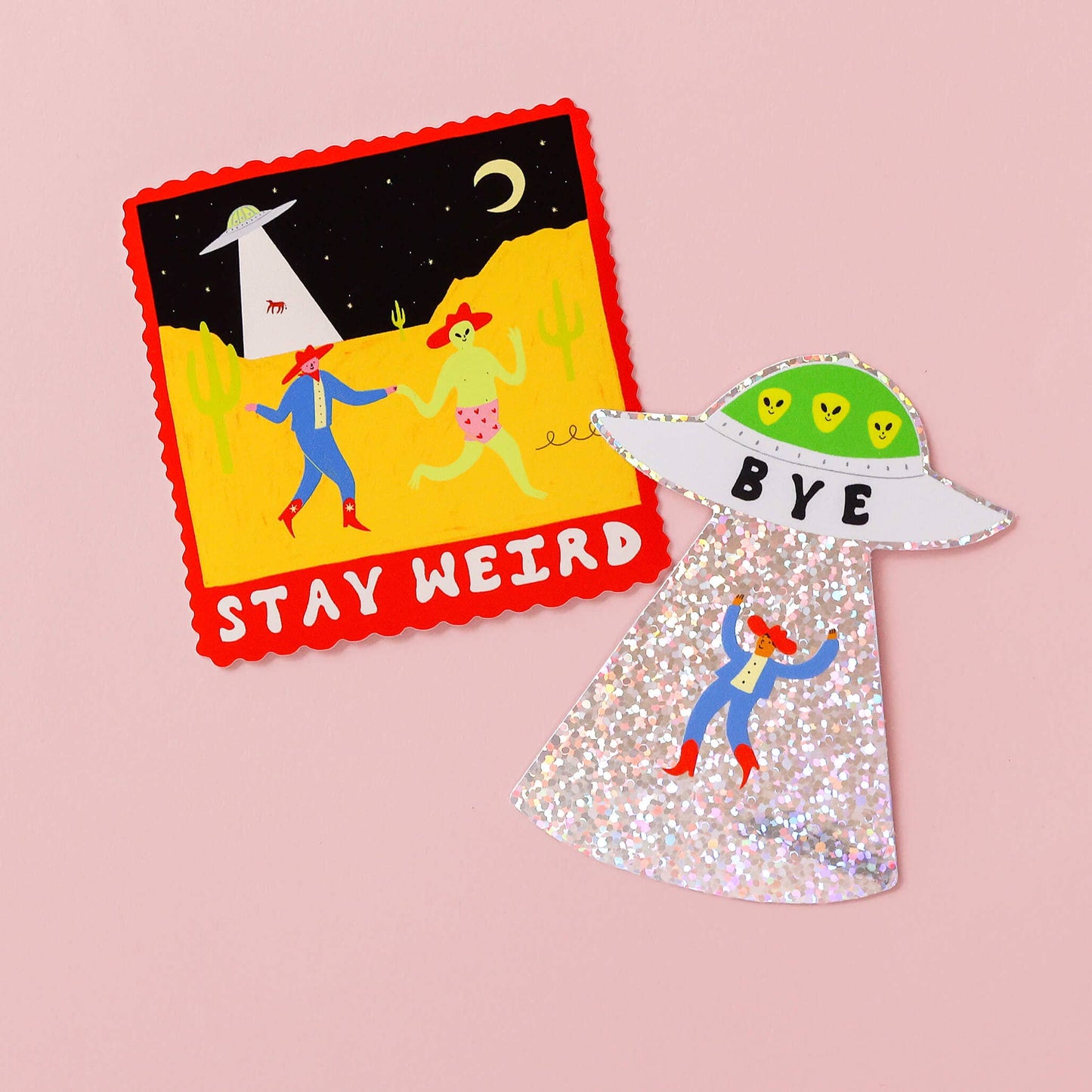 Stay Weird Sticker | Alien UFO Vinyl Sticker | Cowboy