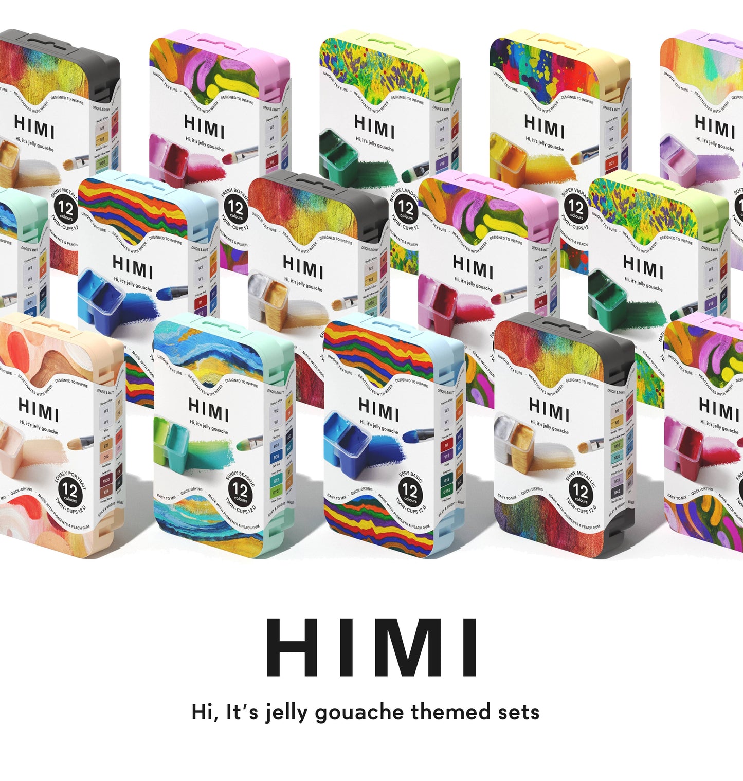 HIMI Twin Cup Gouache Set, 12 Fresh Botanic Colours, Pink