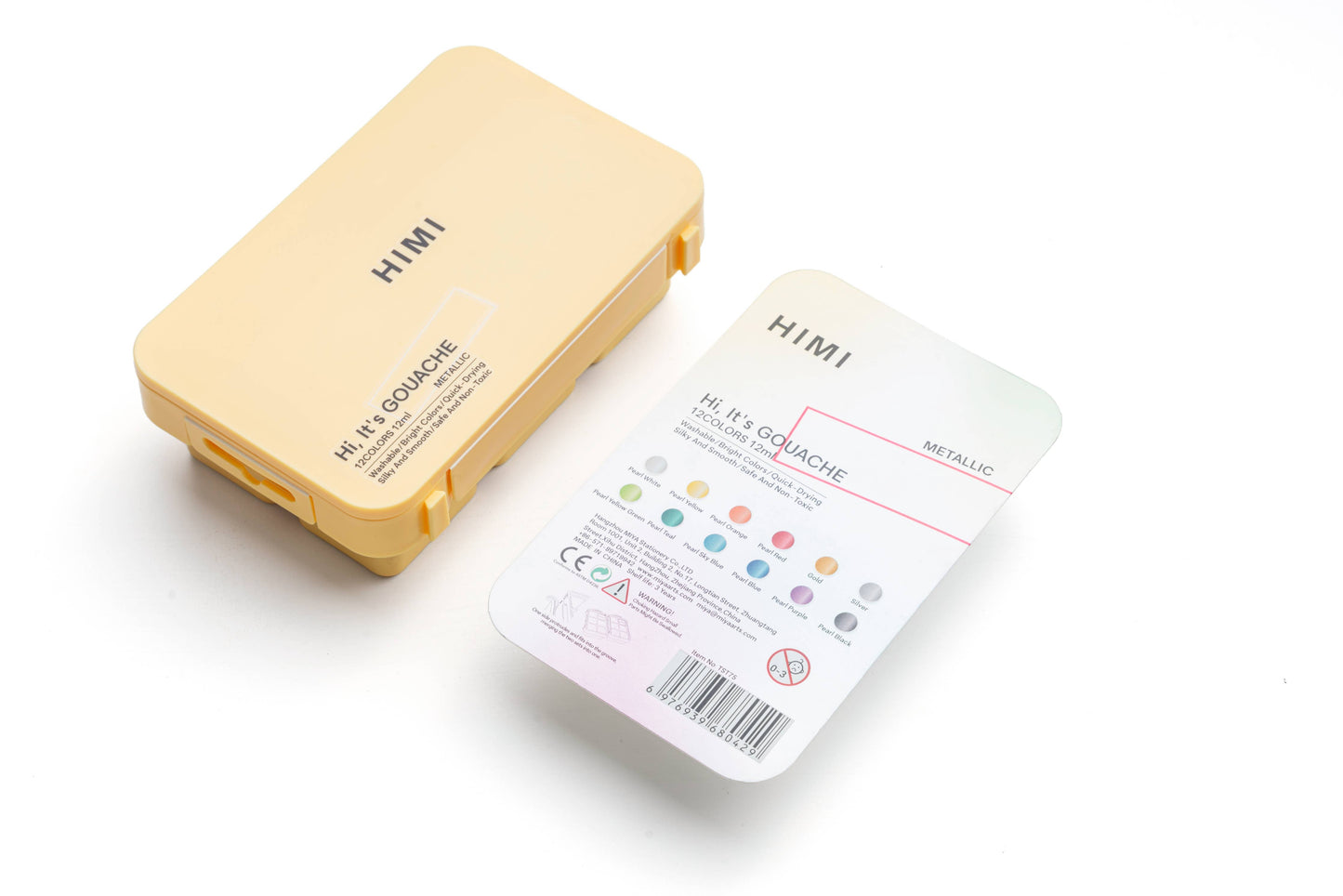 HIMI Twin Cup Gouache Set, 12 Colours, Yellow Case Metallic