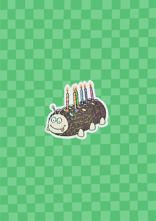 Caterpillar Cake Holo Glitter Vinyl Sticker