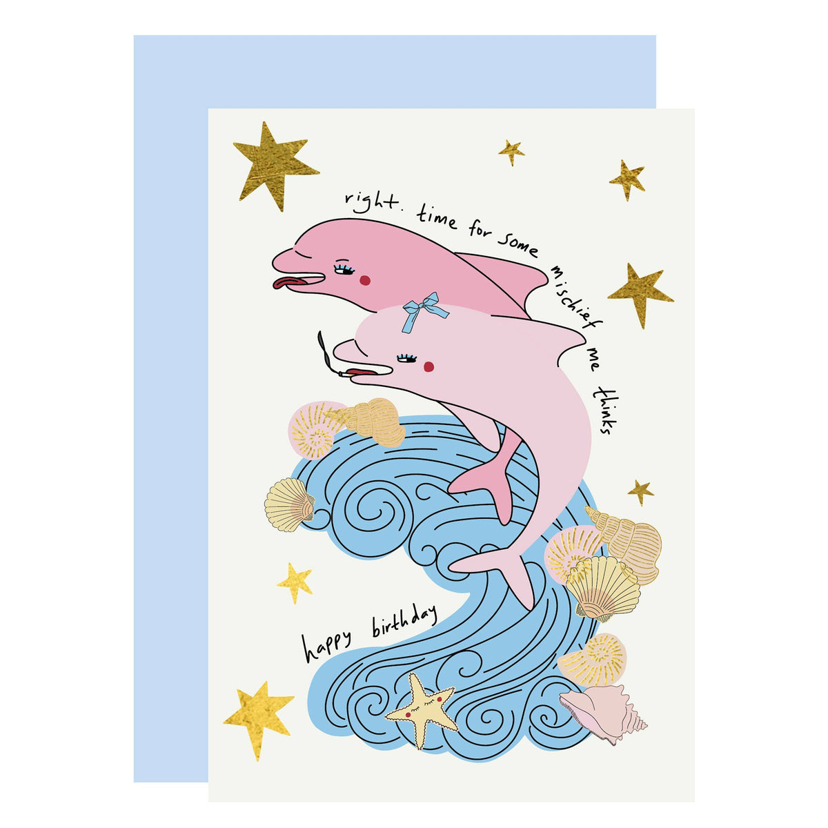 Dolphin mischief, dolphin design, funny birthday card