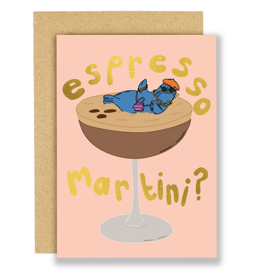 Espresso martini- birthday card, gold foil