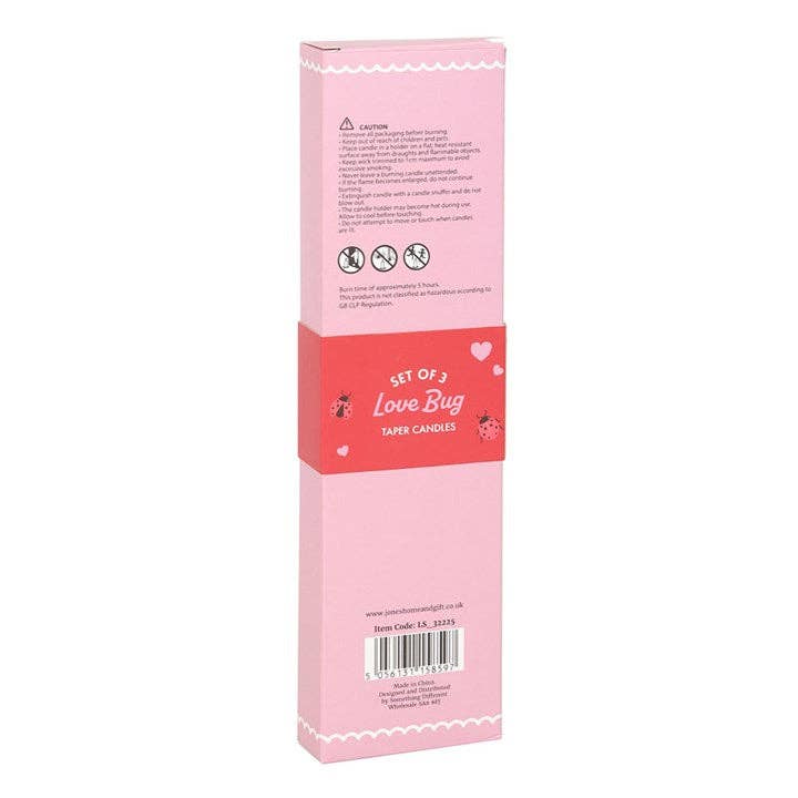 Set of 3 Ladybug Print Valentine's Day Taper Candles