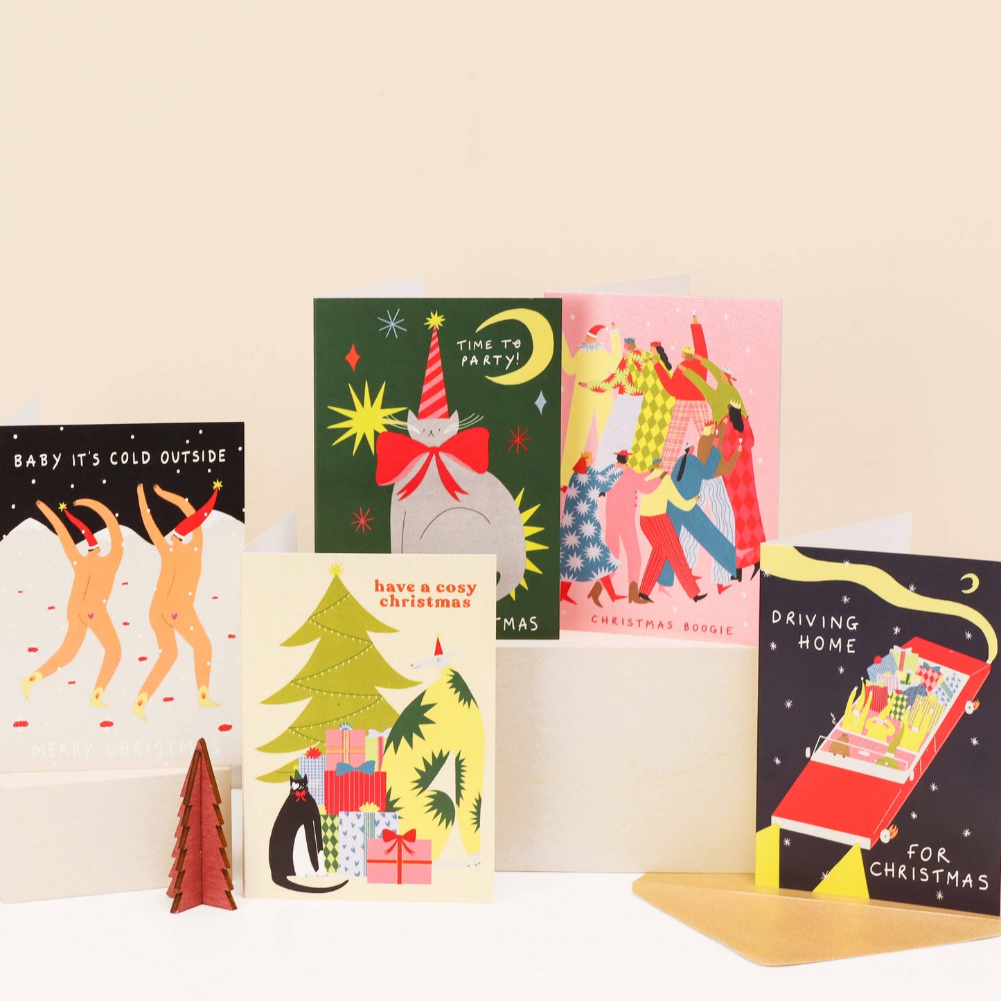 Time To Party Christmas Card | Cat Card | Party Hat | Moon