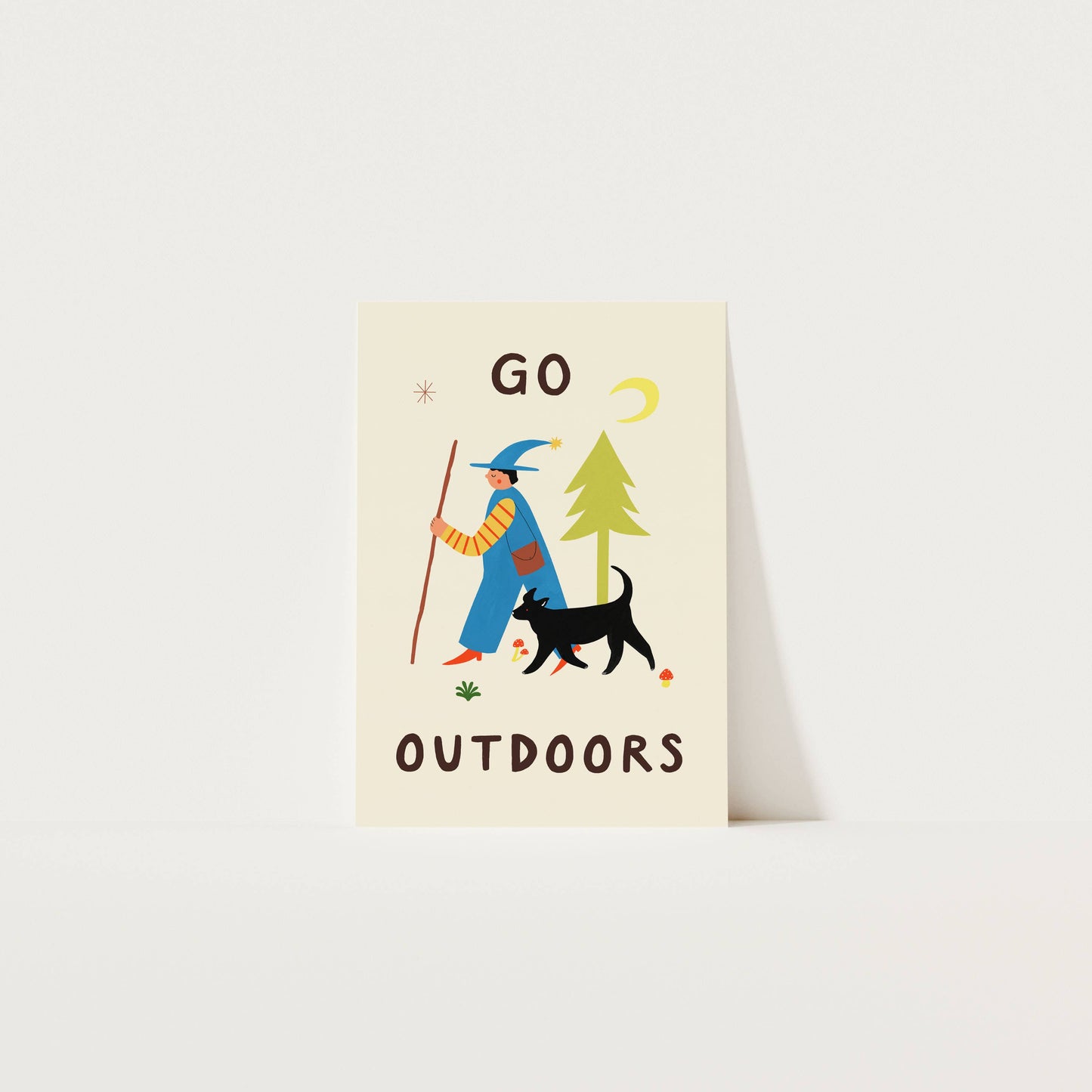 Go Outdoors Art Print | Nature | Folky | Mushrooms | Dog