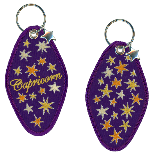 Capricorn Embroidered Retro Motel Keychain