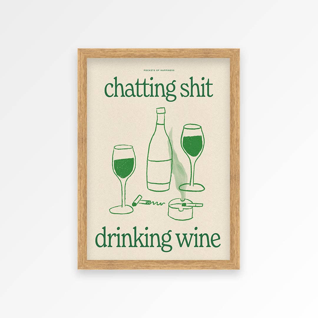 Funny Wine Art Print – Kitchen Wall Decor: Pink / Unframed / A5
