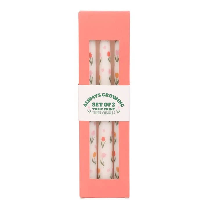 Set of 3 Tulip Print Spring Taper candles