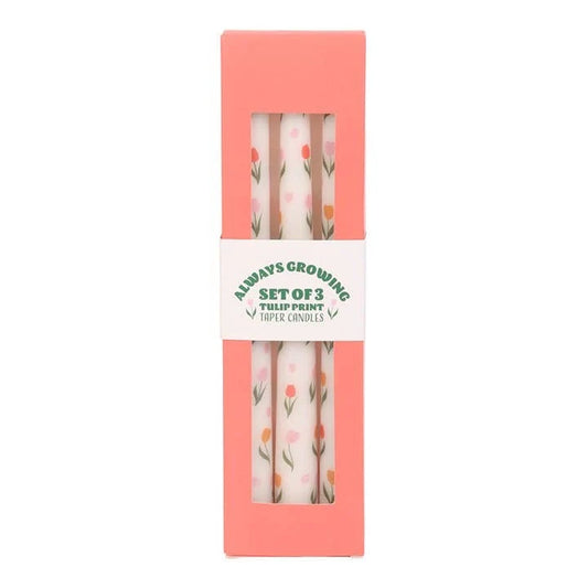 Set of 3 Tulip Print Spring Taper candles