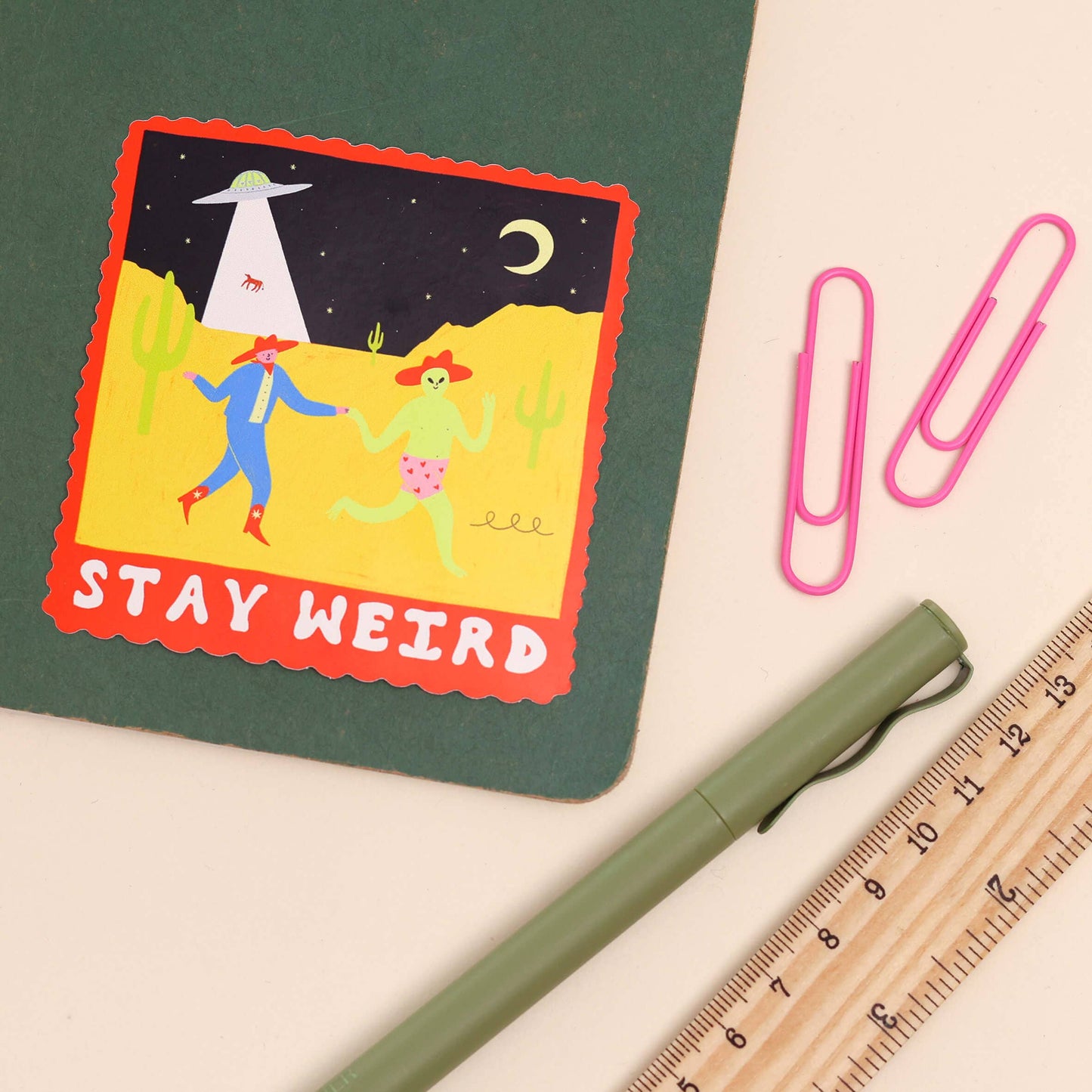 Stay Weird Sticker | Alien UFO Vinyl Sticker | Cowboy