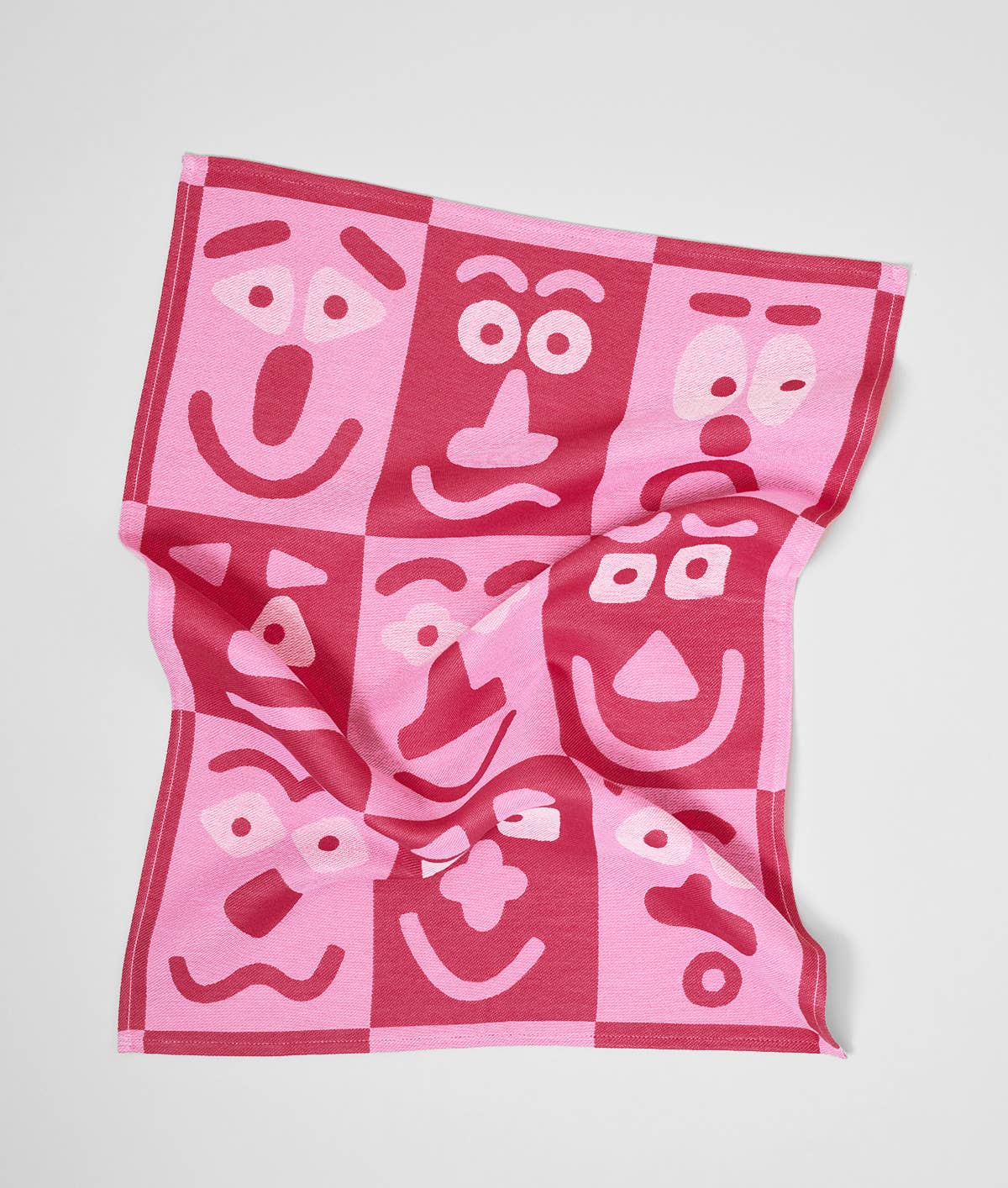 Faces Pink / Maroon Woven Cotton Tea Towel