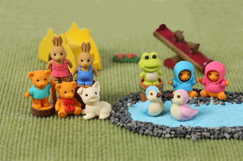 Iwako Teddy Bear, Rabbit, Bird, Frog and Dog Assorted Erasers