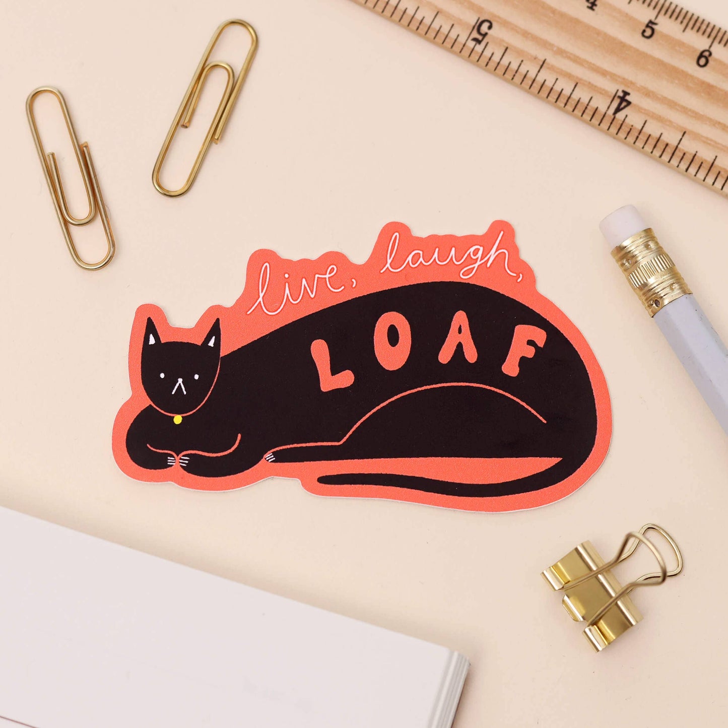 Live Laugh Loaf Cat Sticker | Cute Black Cat Die Cut Sticker