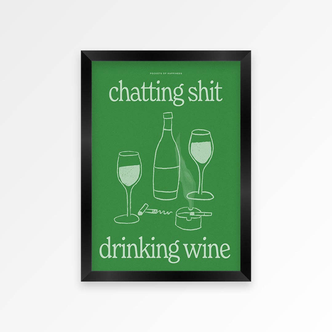 Funny Wine Art Print – Kitchen Wall Decor: Beige | Green / Unframed / A3