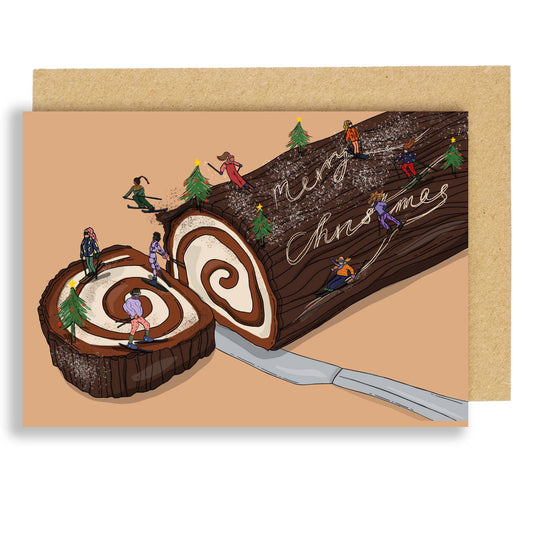 Skiing on the Christmas yule log