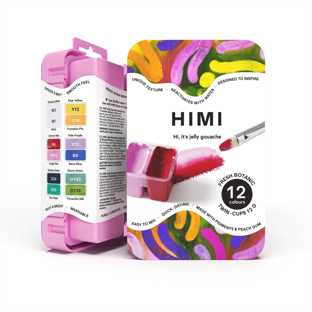 HIMI Twin Cup Gouache Set, 12 Fresh Botanic Colours, Pink