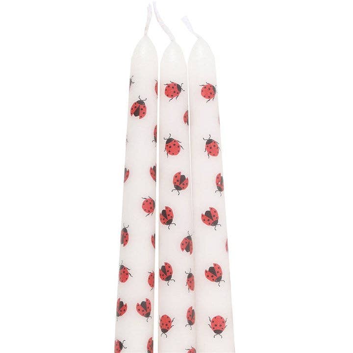 Set of 3 Ladybug Print Valentine's Day Taper Candles