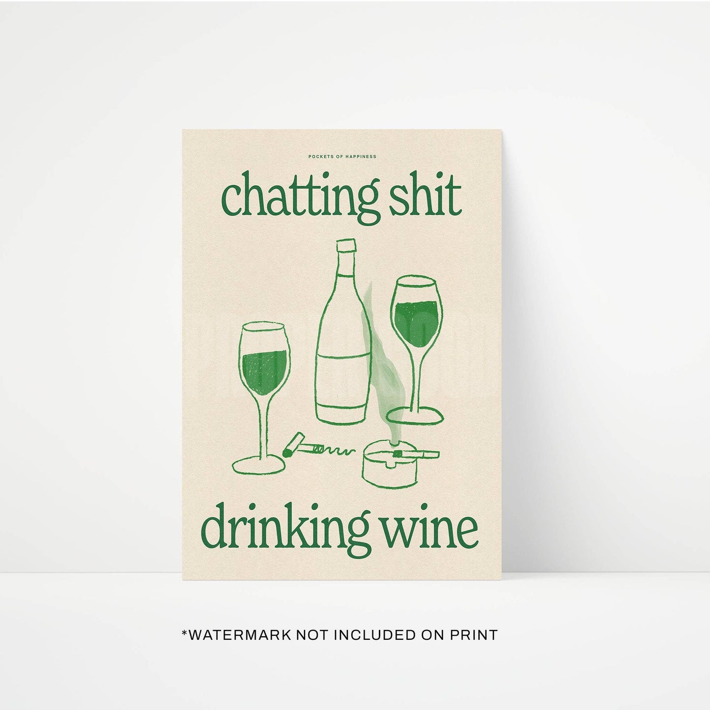Funny Wine Art Print – Kitchen Wall Decor: Beige | Green / Unframed / A3