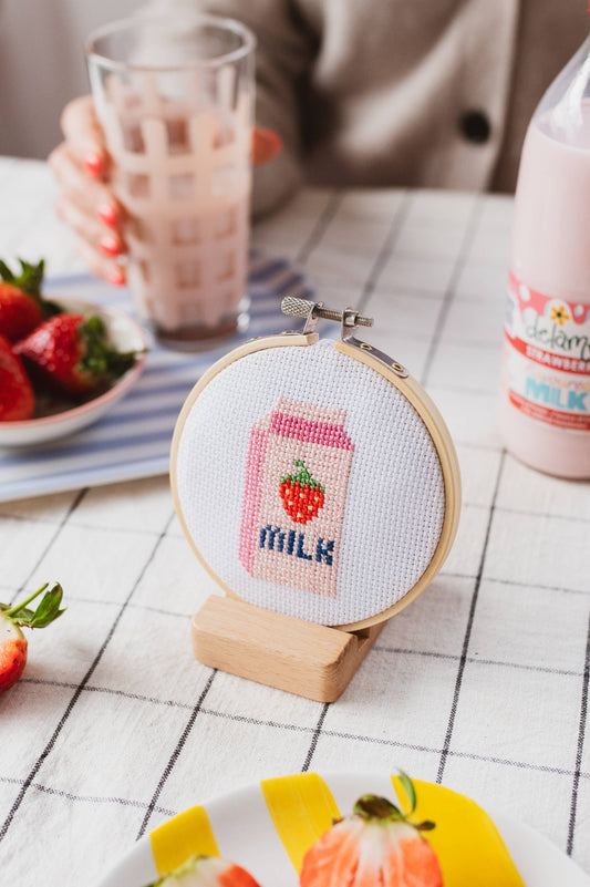 Strawberry Milk Beginner Cross Stitch Kit